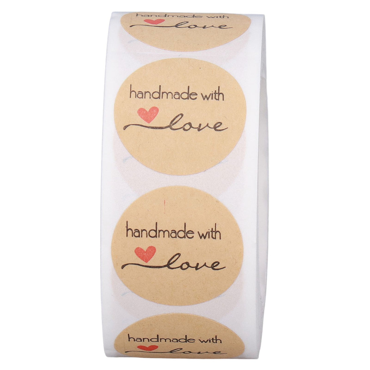 1 Roll Kraft Paper Stickers Handmade with Love Design Cute Heart Stationery Label Stickers for Food Labeling