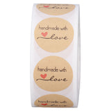 1 Roll Kraft Paper Stickers Handmade with Love Design Cute Heart Stationery Label Stickers for Food Labeling