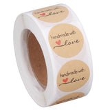 1 Roll Kraft Paper Stickers Handmade with Love Design Cute Heart Stationery Label Stickers for Food Labeling - Low Angle