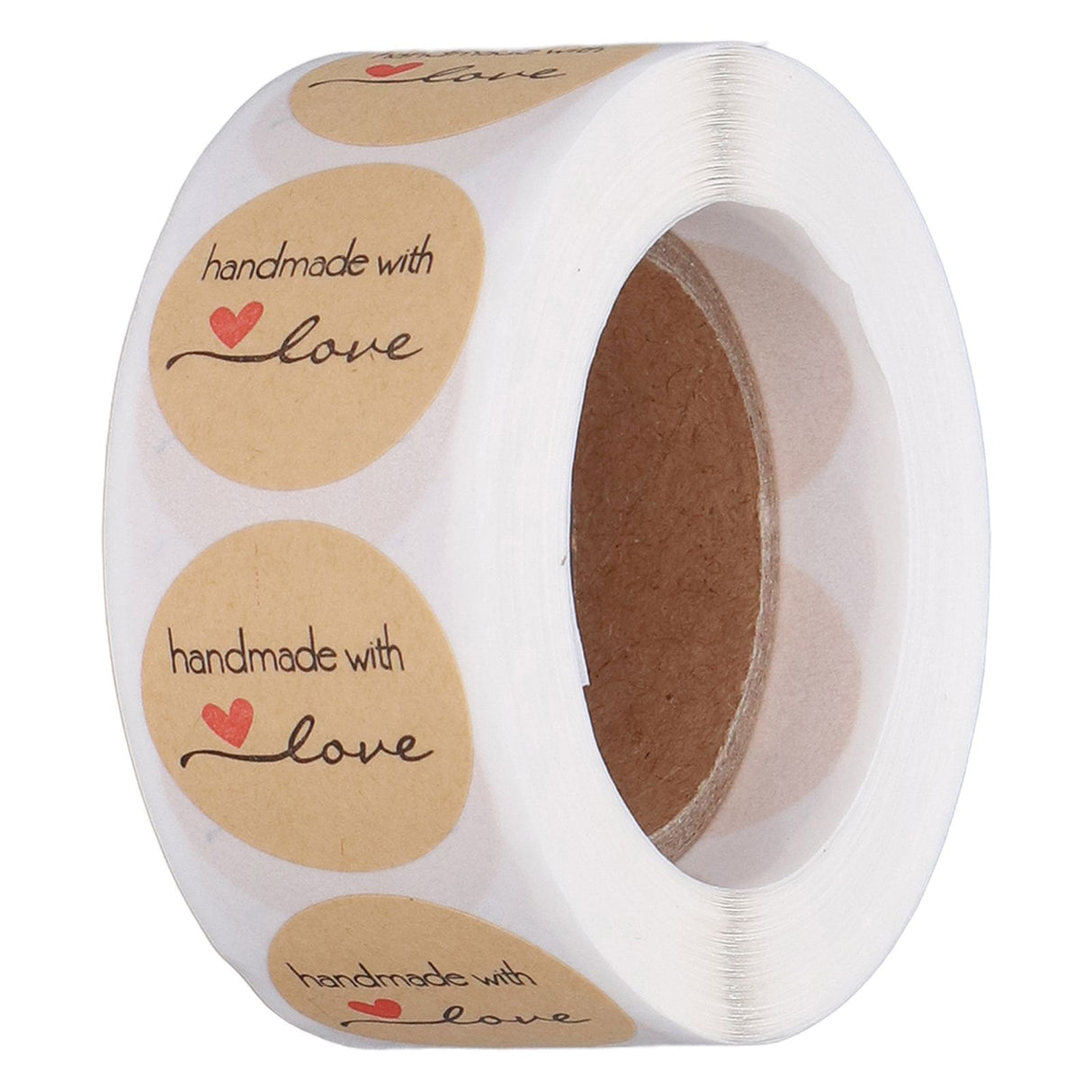 1 Roll Kraft Paper Stickers Handmade with Love Design Cute Heart Stationery Label Stickers for Food Labeling