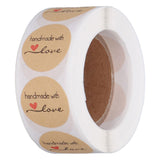 1 Roll Kraft Paper Stickers Handmade with Love Design Cute Heart Stationery Label Stickers for Food Labeling