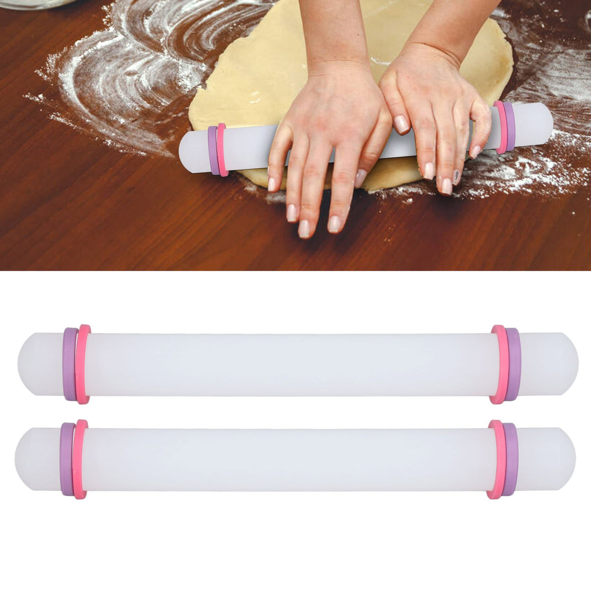 2Pcs Plastic Rolling Pin Safe Durable Sturdy Plastic Nonstick Surface Wide Application Small Rolling Pin