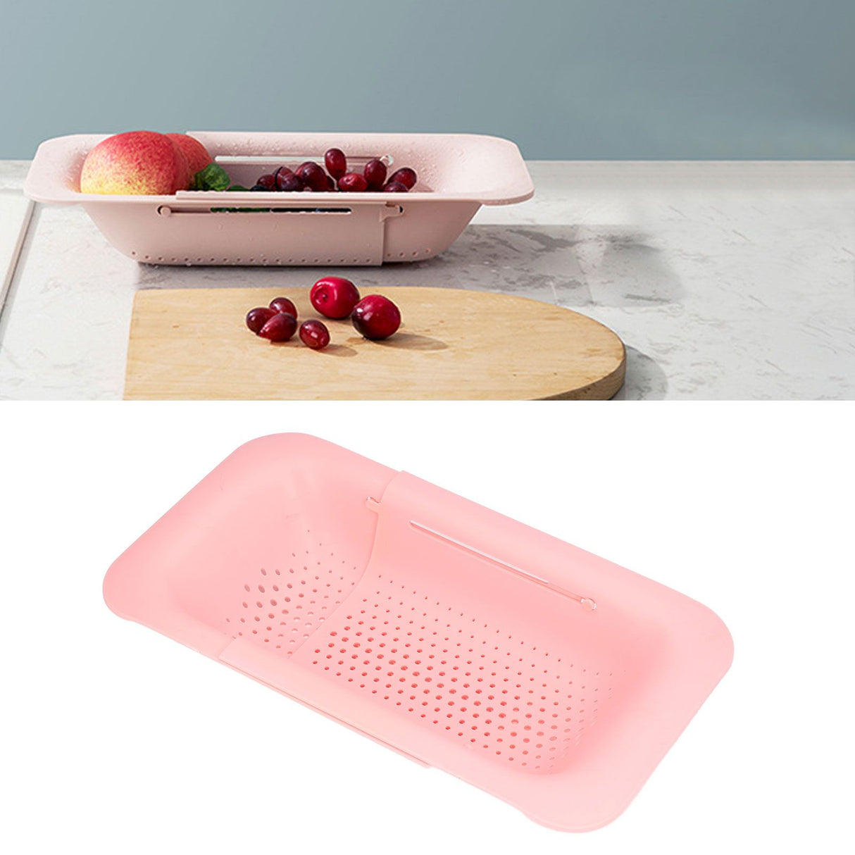 Strainer Basket Telescopic Design Anti Slip Rust Resistant Drain Colander Kitchen AccessoryPink