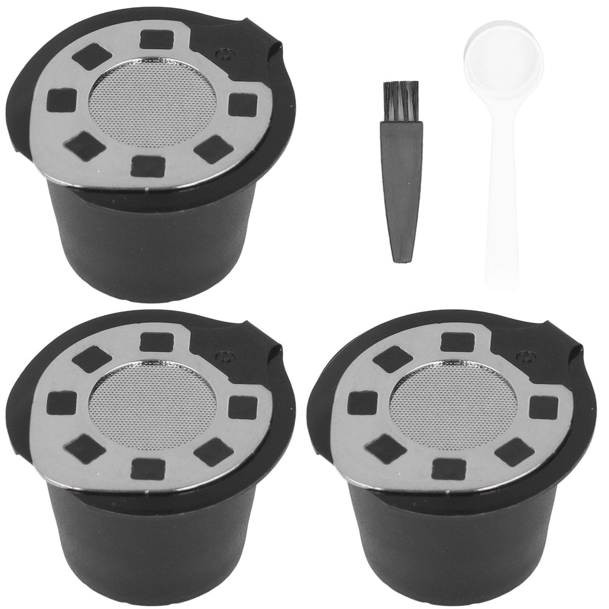 50ML Coffee Capsule Pods Cup with Spoon Brush Reusable Filter Stainless Steel Replacement for NespressoChrome Plated