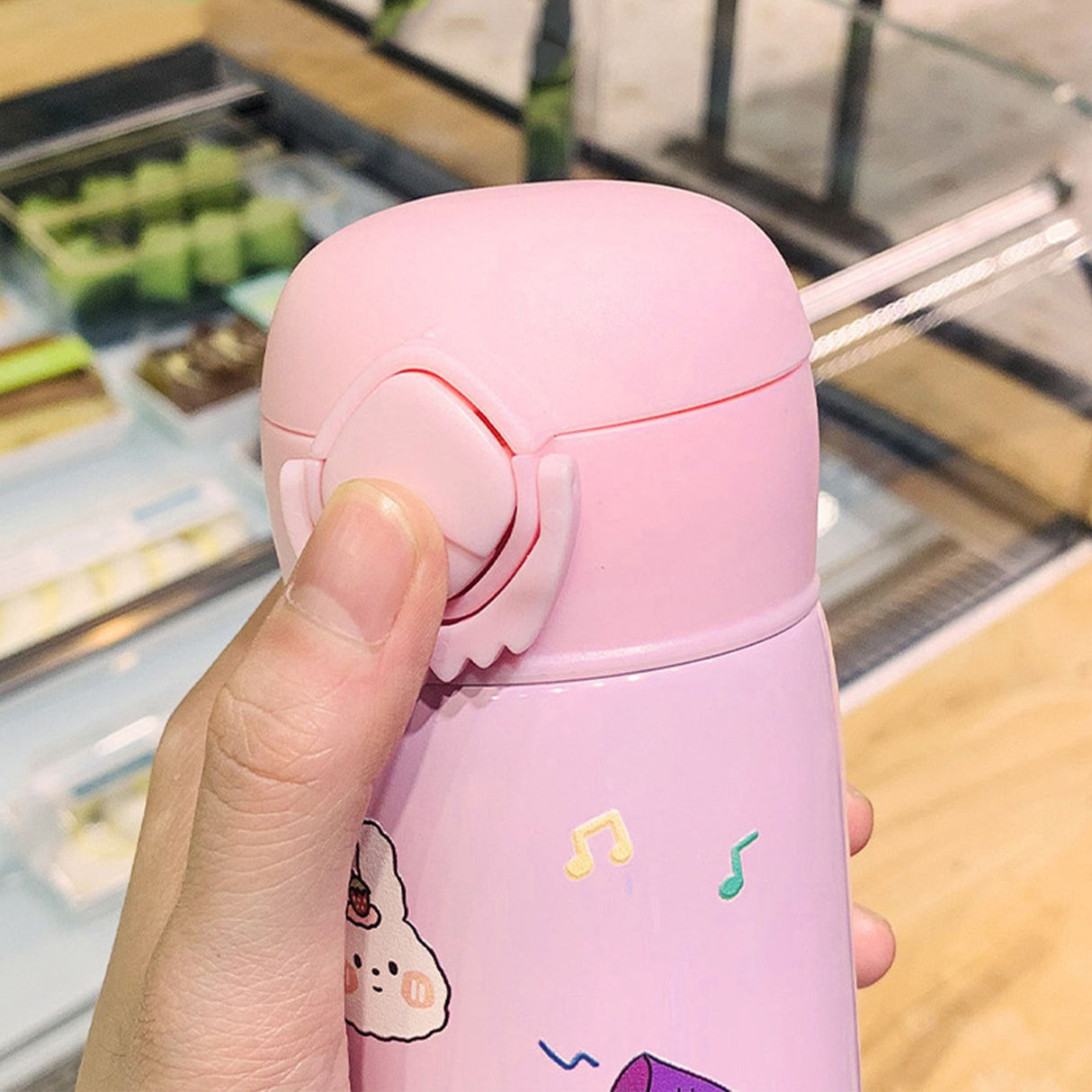 Cartoon Vacuum Cup Stainless Steel Thermal Bottle Vacuum Insulated Cup Portable Vacuum Flask for OutdoorPink 450ML 23x6.5x6.5cm