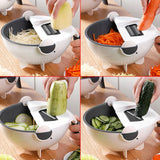 Multifunction Rotate Food Vegetable Cutter Chopper with Drain Basket Large Capacity Portable Kitchen Utensil