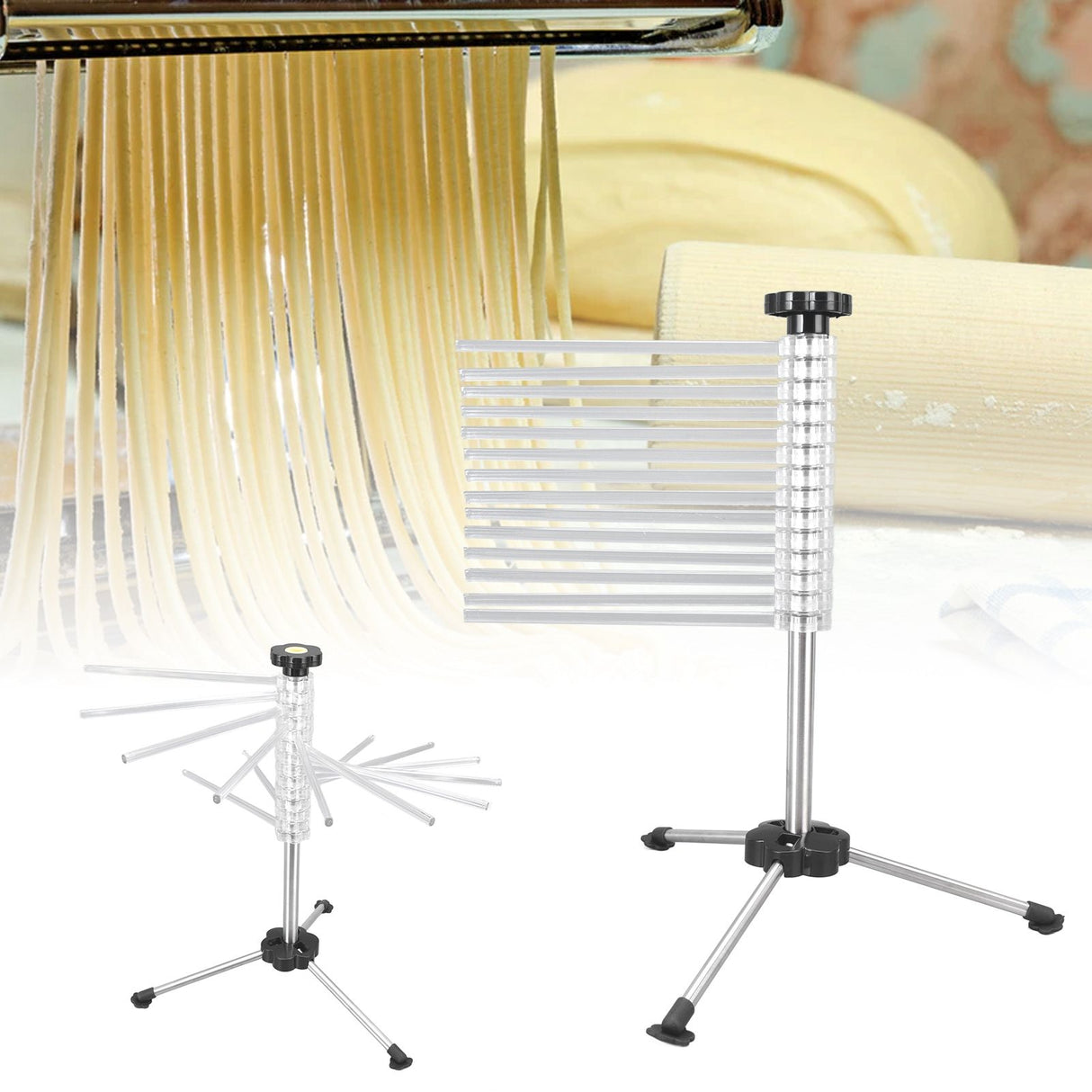 Manual Rotation Pasta Drying Rack Stainless Steel Folding Noodle Rack for Household Kitchen