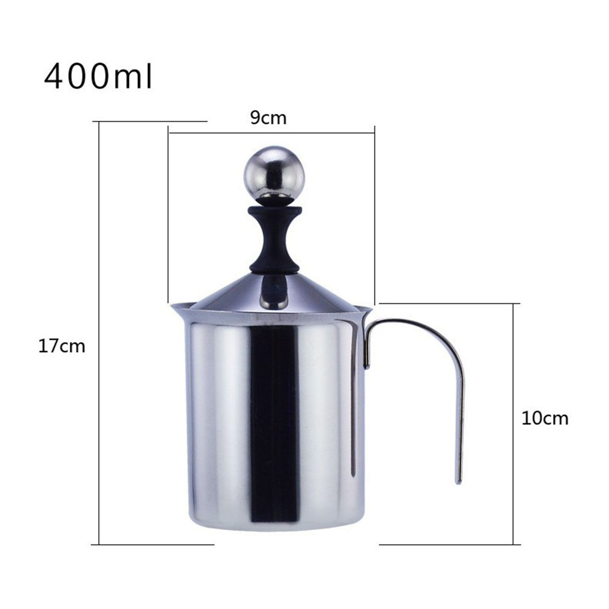 400cc Manual Milk Creamer Frother Double Layer Filter Stainless Steel Heatable Easy Clean with Handle
