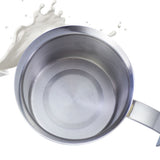 400cc Manual Milk Creamer Frother Double Layer Filter Stainless Steel Heatable Easy Clean with Handle - Low Angle