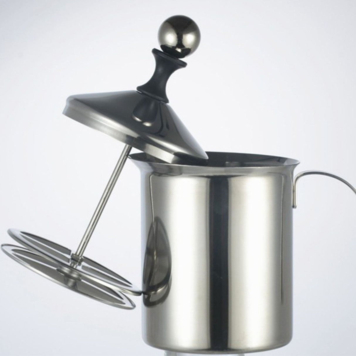 400cc Manual Milk Creamer Frother Double Layer Filter Stainless Steel Heatable Easy Clean with Handle
