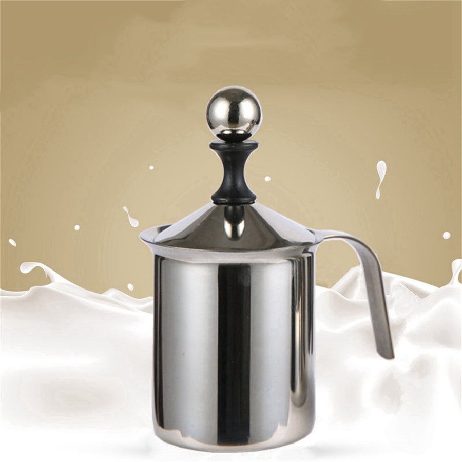 400cc Manual Milk Creamer Frother Double Layer Filter Stainless Steel Heatable Easy Clean with Handle