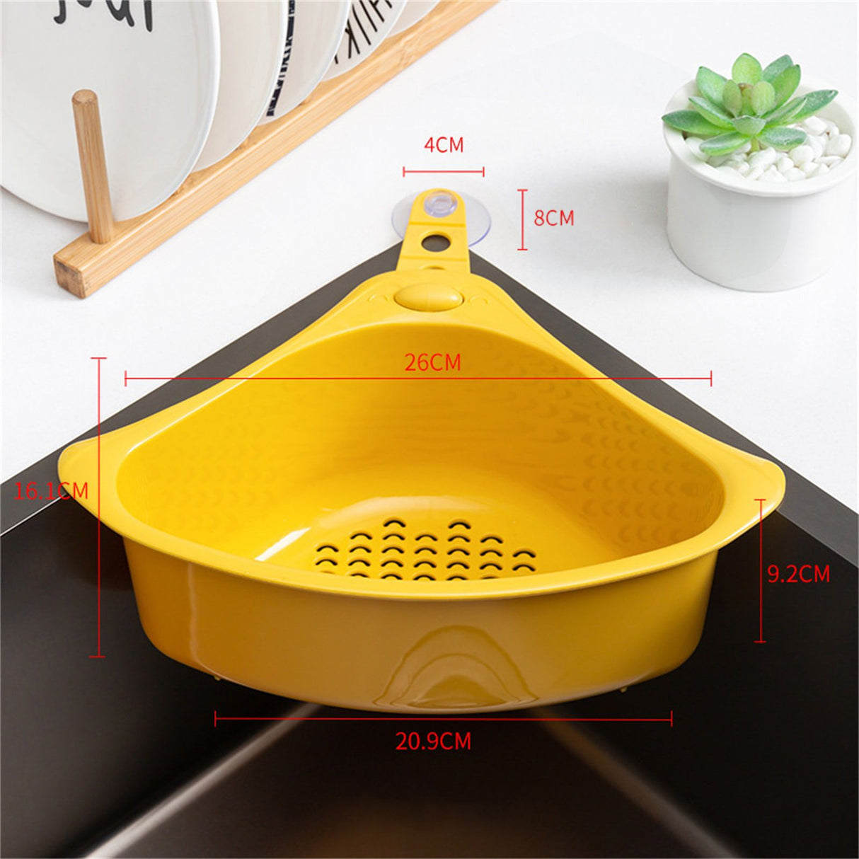 Kitchen Triangular Drain Basket Stable Easy Draining Corner Sink Strainer Basket for KitchenYellow
