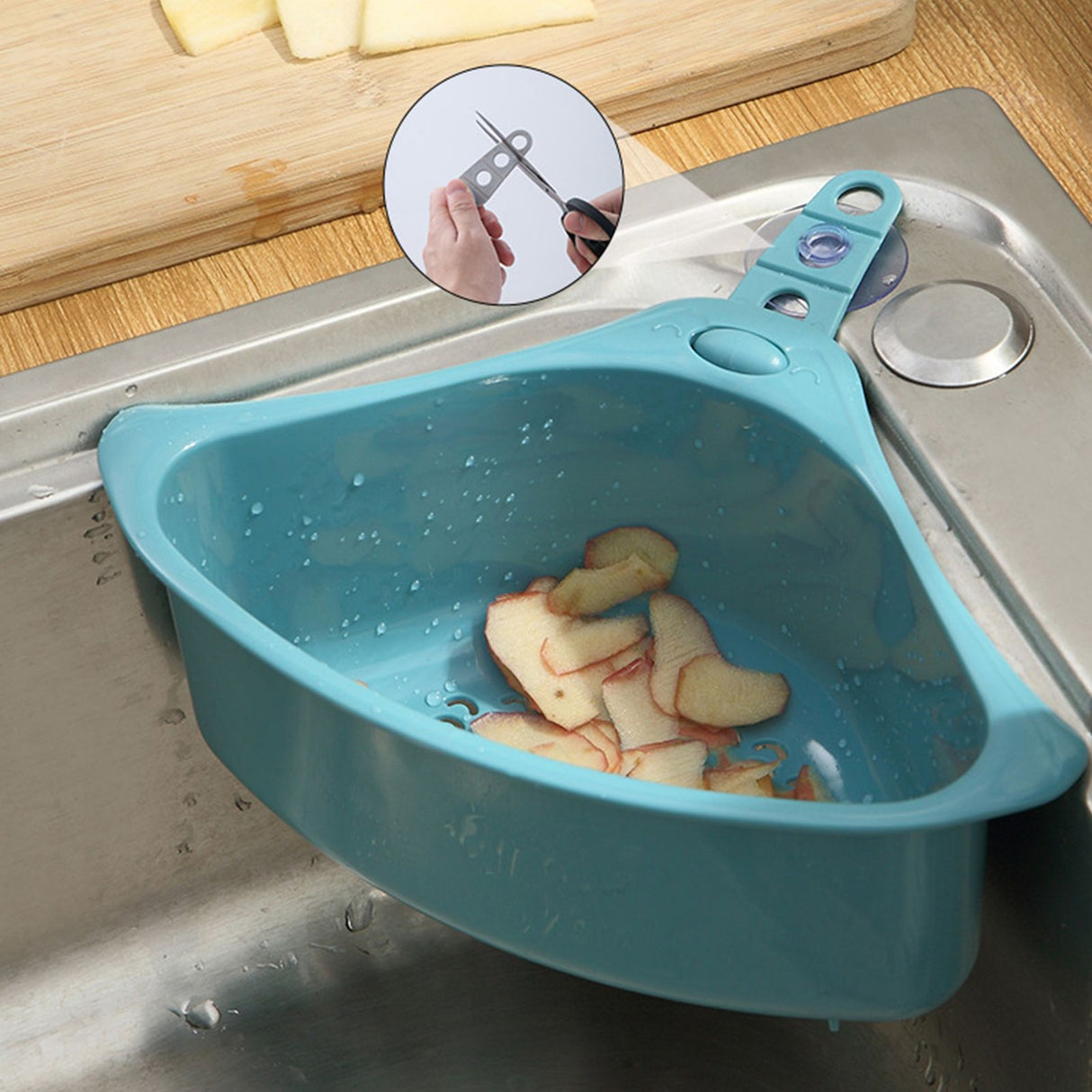 Kitchen Triangular Drain Basket Stable Easy Draining Corner Sink Strainer Basket for KitchenBlue