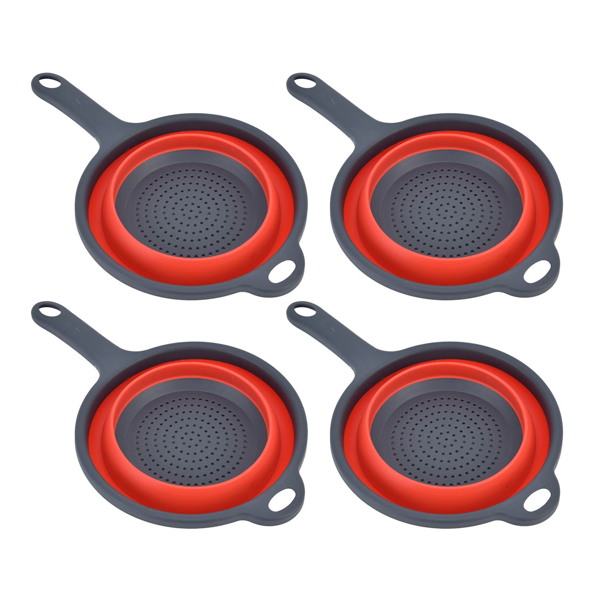 4PCS Collapsible Colander Strainer Round with Handle Hanging Hole for Pasta Vegetables FruitsRed