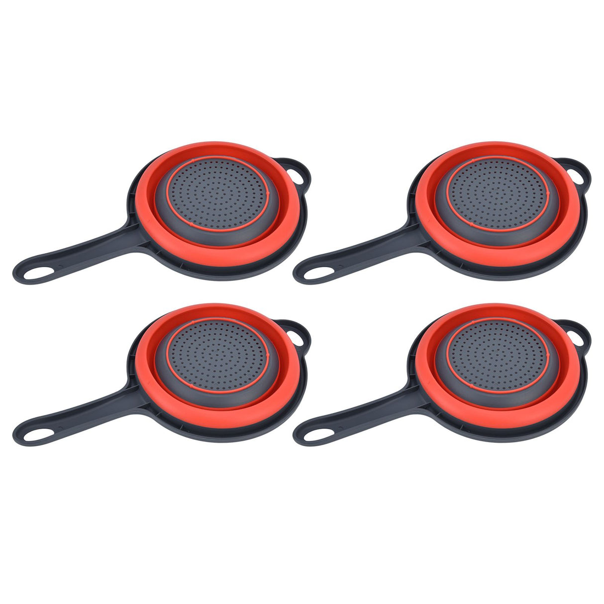 4PCS Collapsible Colander Strainer Round with Handle Hanging Hole for Pasta Vegetables FruitsRed