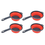 4PCS Collapsible Colander Strainer Round with Handle Hanging Hole for Pasta Vegetables FruitsRed