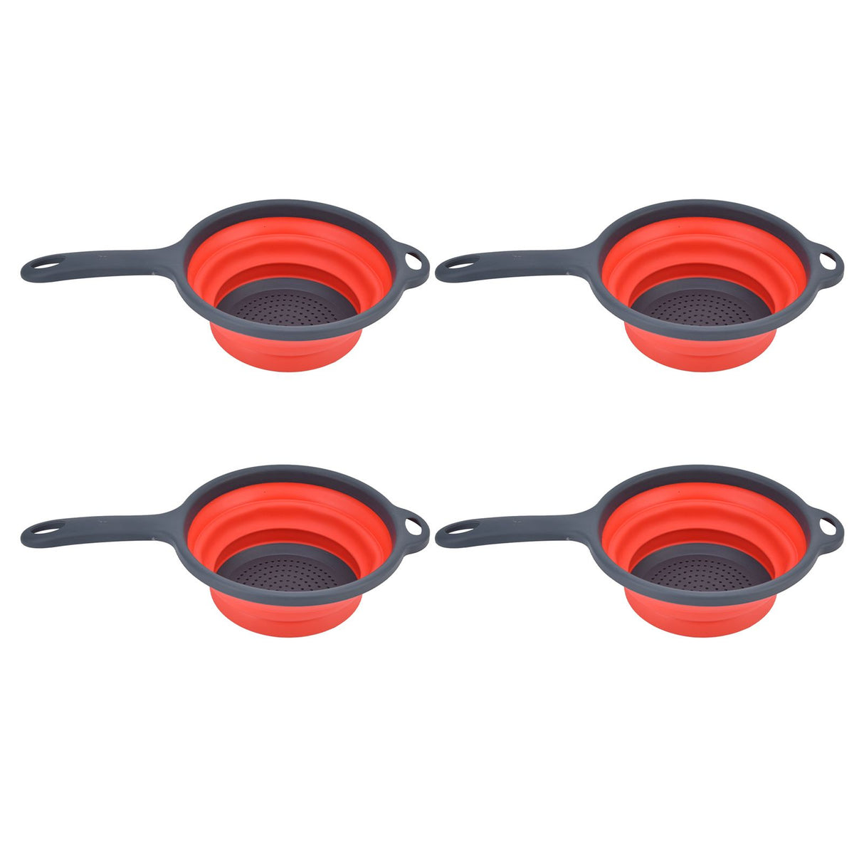 4PCS Collapsible Colander Strainer Round with Handle Hanging Hole for Pasta Vegetables FruitsRed