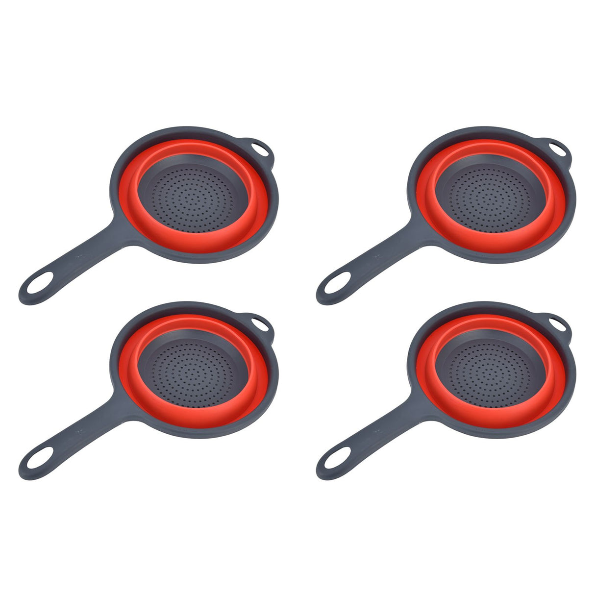 4PCS Collapsible Colander Strainer Round with Handle Hanging Hole for Pasta Vegetables FruitsRed