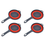 4PCS Collapsible Colander Strainer Round with Handle Hanging Hole for Pasta Vegetables FruitsRed