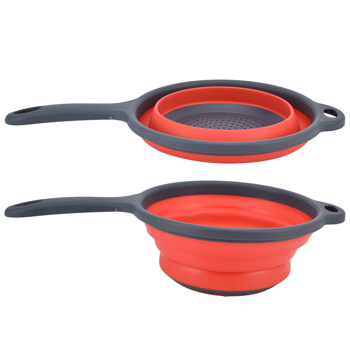 4PCS Collapsible Colander Strainer Round with Handle Hanging Hole for Pasta Vegetables FruitsRed