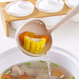 Long Handle Colander 2 in 1 Kitchen Anti Scald Long Handle Round Filter Colander Spoon TablewareBeige - Front View