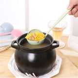 Long Handle Colander 2 in 1 Kitchen Anti Scald Long Handle Round Filter Colander Spoon TablewareGreen