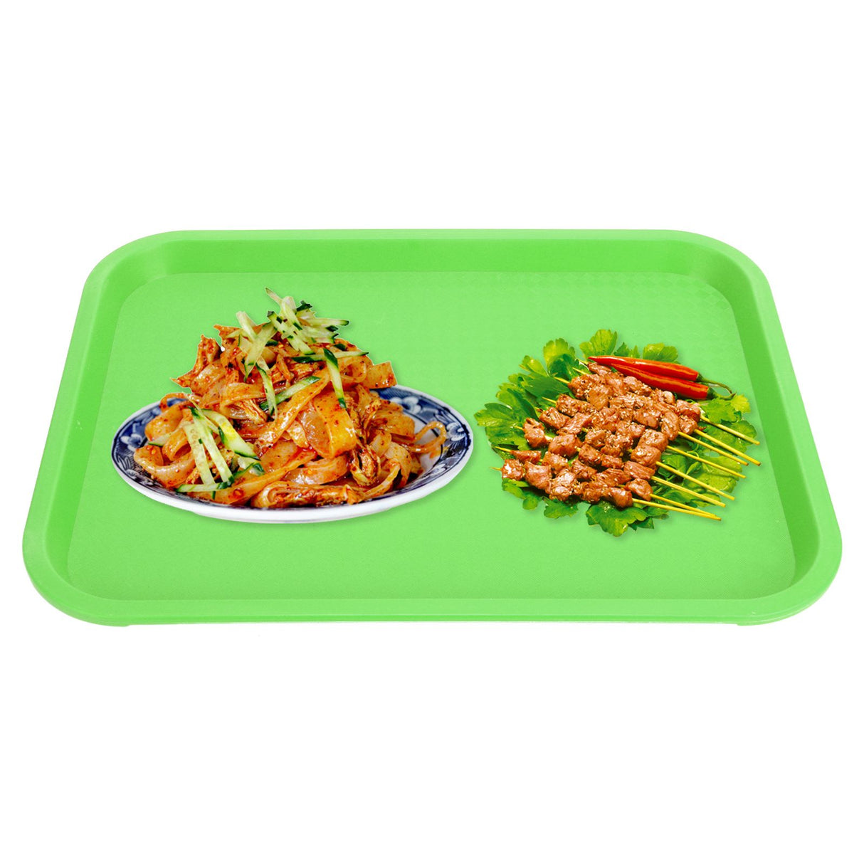Fast Food Tray PP Rectangular Thick Slip Resistant Multi Purpose Food Service Tray for Restaurant CanteenGreen