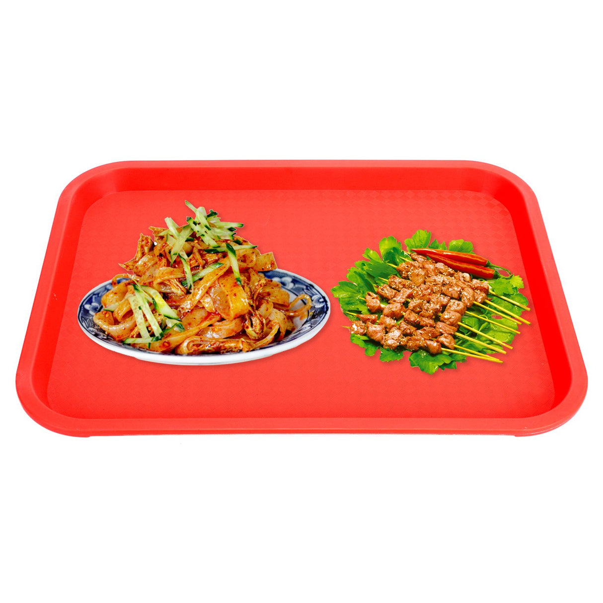 Fast Food Tray PP Rectangular Thick Slip Resistant Multi Purpose Food Service Tray for Restaurant CanteenRed