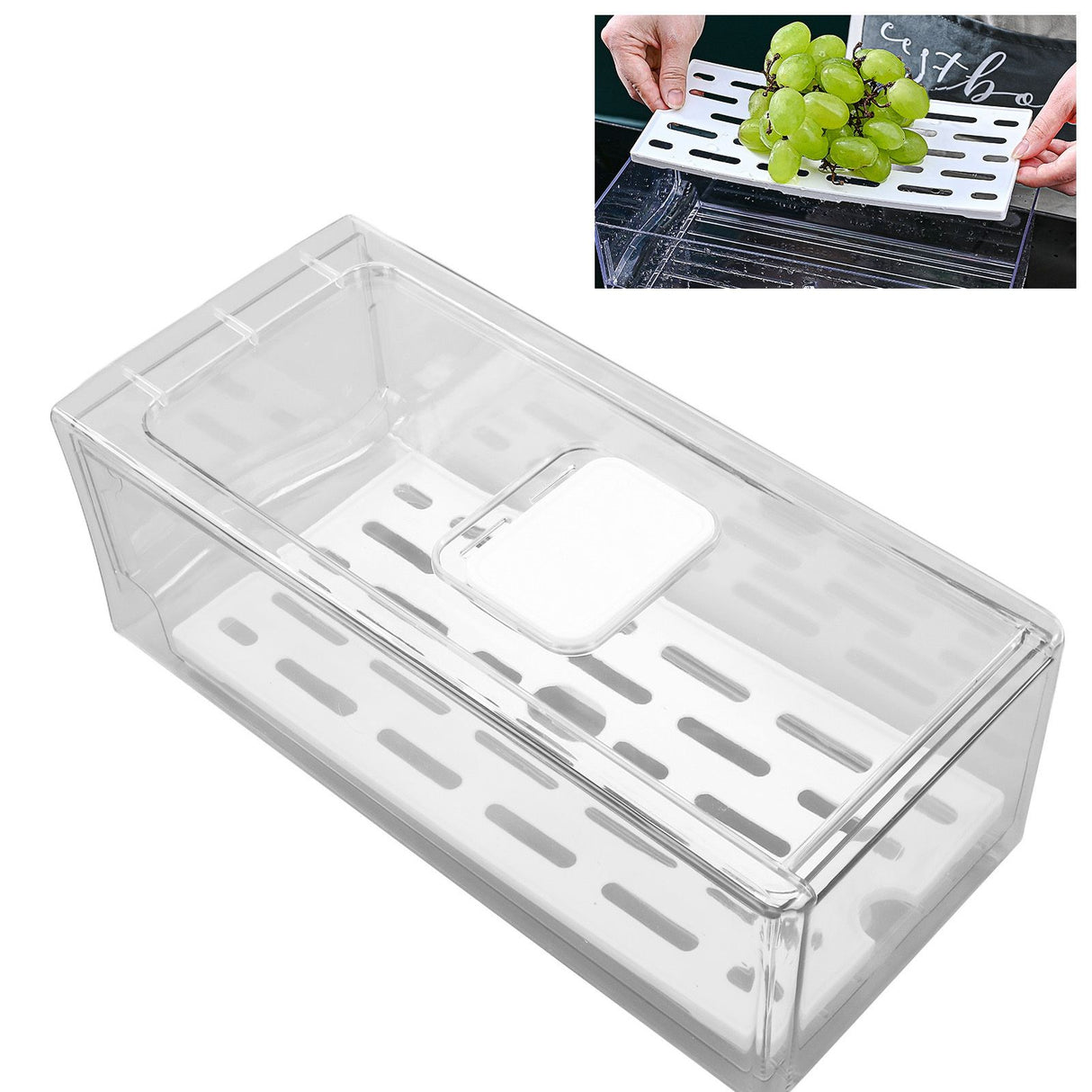 Refrigerator Storage Box Holder with Draining Plate Fruit Storage Container Preservation BoxS 11x14x30cm / 4.3x5.5x11.8in