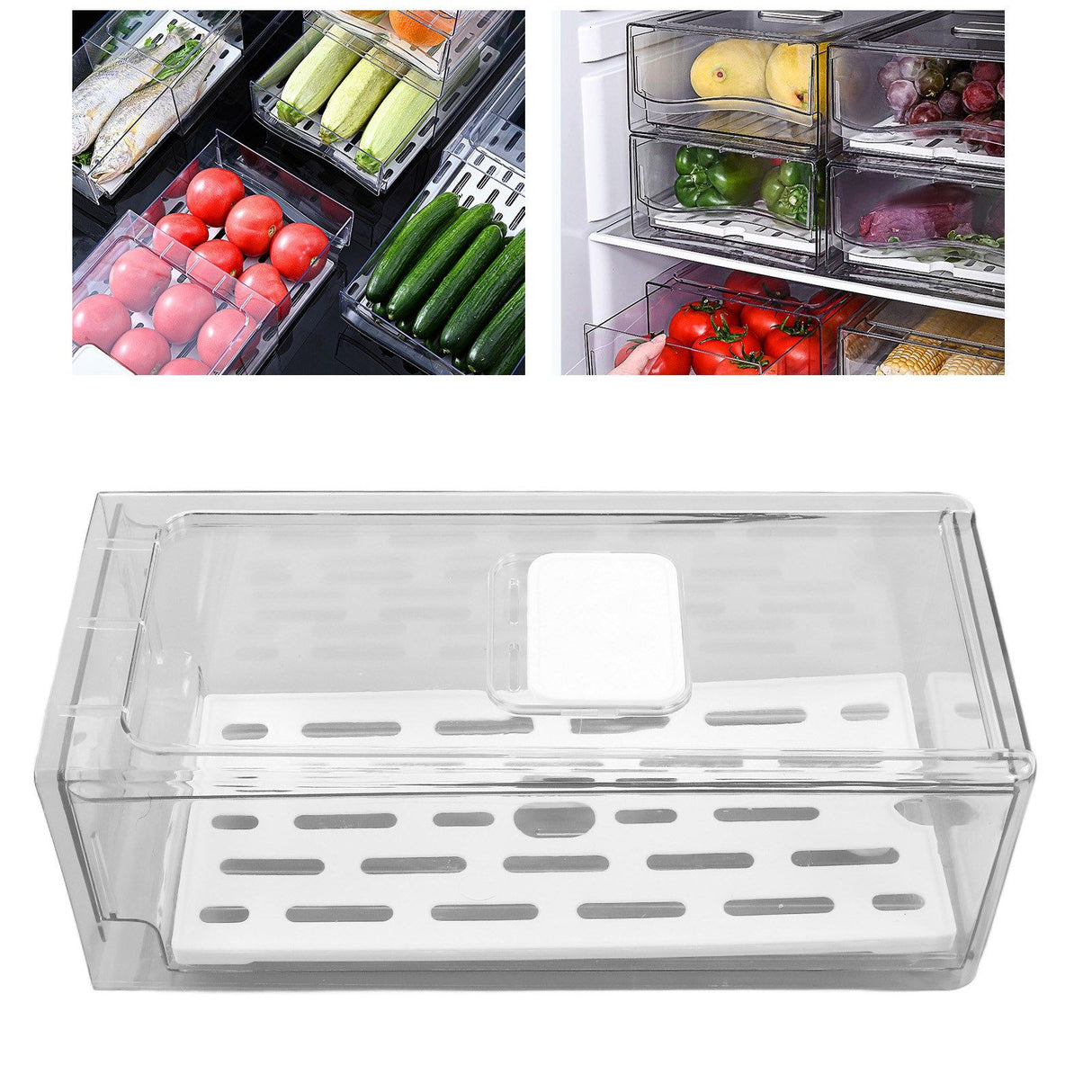 Refrigerator Storage Box Holder with Draining Plate Fruit Storage Container Preservation BoxS 11x14x30cm / 4.3x5.5x11.8in