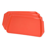3PCS Colorful Food Tray Rectangle Thickened Binaural Plastic Tray Heat Resistance Stackable Cafeteria Trays for HotelOrange - Top-Down View