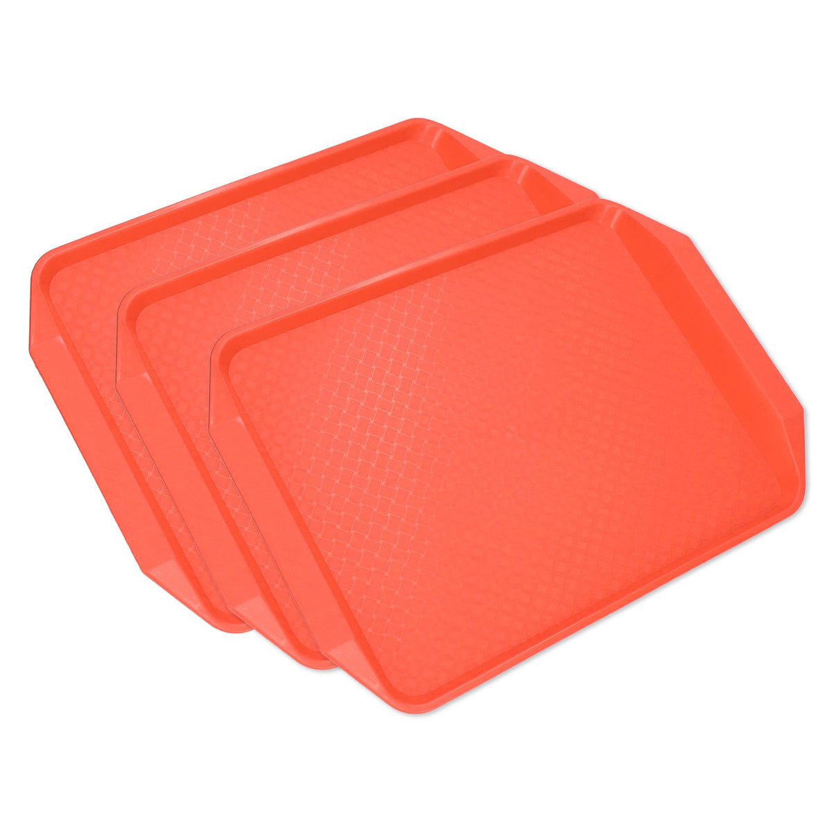 3PCS Colorful Food Tray Rectangle Thickened Binaural Plastic Tray Heat Resistance Stackable Cafeteria Trays for HotelOrange