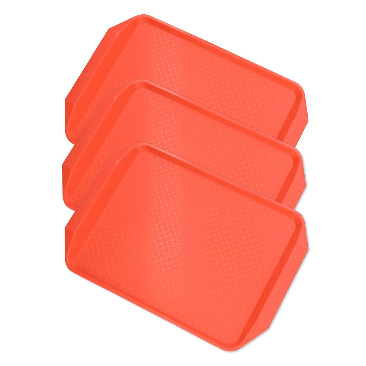 3PCS Colorful Food Tray Rectangle Thickened Binaural Plastic Tray Heat Resistance Stackable Cafeteria Trays for HotelOrange