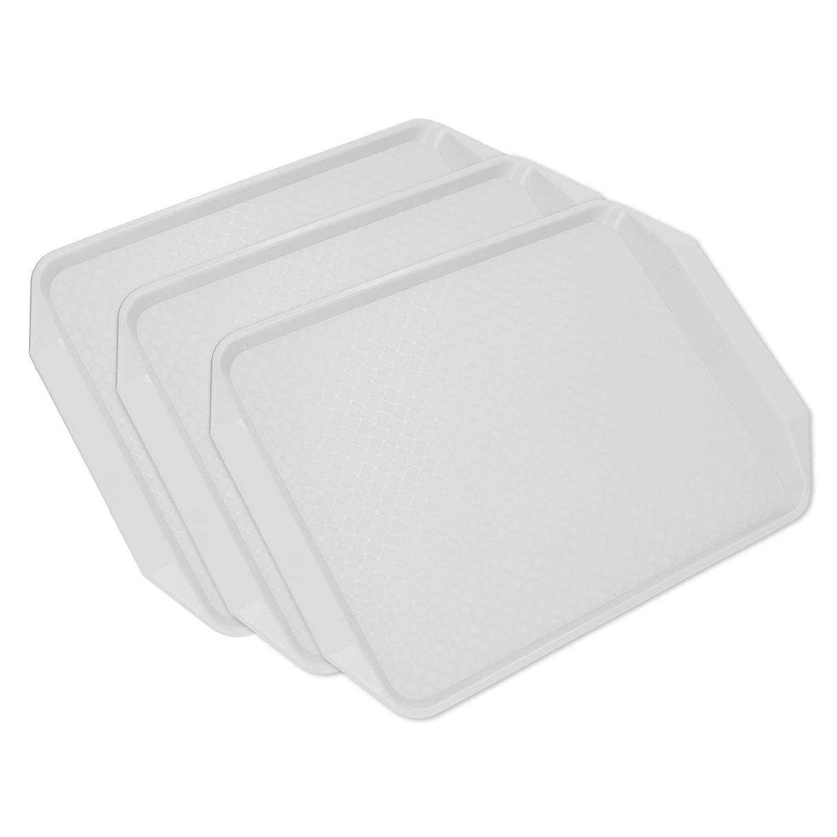 3PCS Colorful Food Tray Rectangle Thickened Binaural Plastic Tray Heat Resistance Stackable Cafeteria Trays for HotelWhite