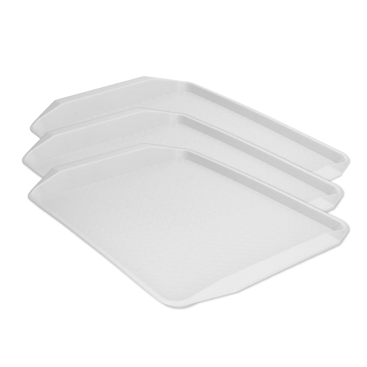 3PCS Colorful Food Tray Rectangle Thickened Binaural Plastic Tray Heat Resistance Stackable Cafeteria Trays for HotelWhite