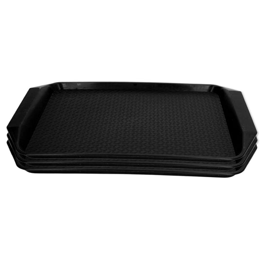 3PCS Colorful Food Tray Rectangle Thickened Binaural Plastic Tray Heat Resistance Stackable Cafeteria Trays for HotelBlack