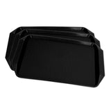 3PCS Colorful Food Tray Rectangle Thickened Binaural Plastic Tray Heat Resistance Stackable Cafeteria Trays for HotelBlack