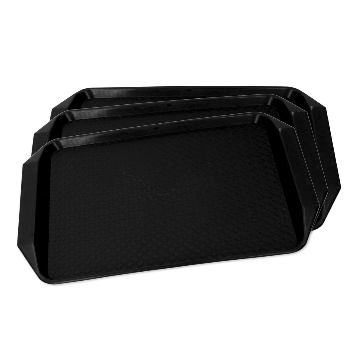 3PCS Colorful Food Tray Rectangle Thickened Binaural Plastic Tray Heat Resistance Stackable Cafeteria Trays for HotelBlack