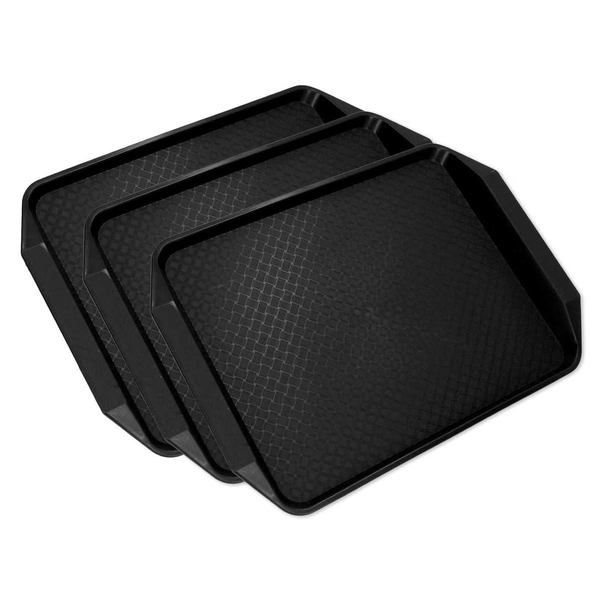 3PCS Colorful Food Tray Rectangle Thickened Binaural Plastic Tray Heat Resistance Stackable Cafeteria Trays for HotelBlack