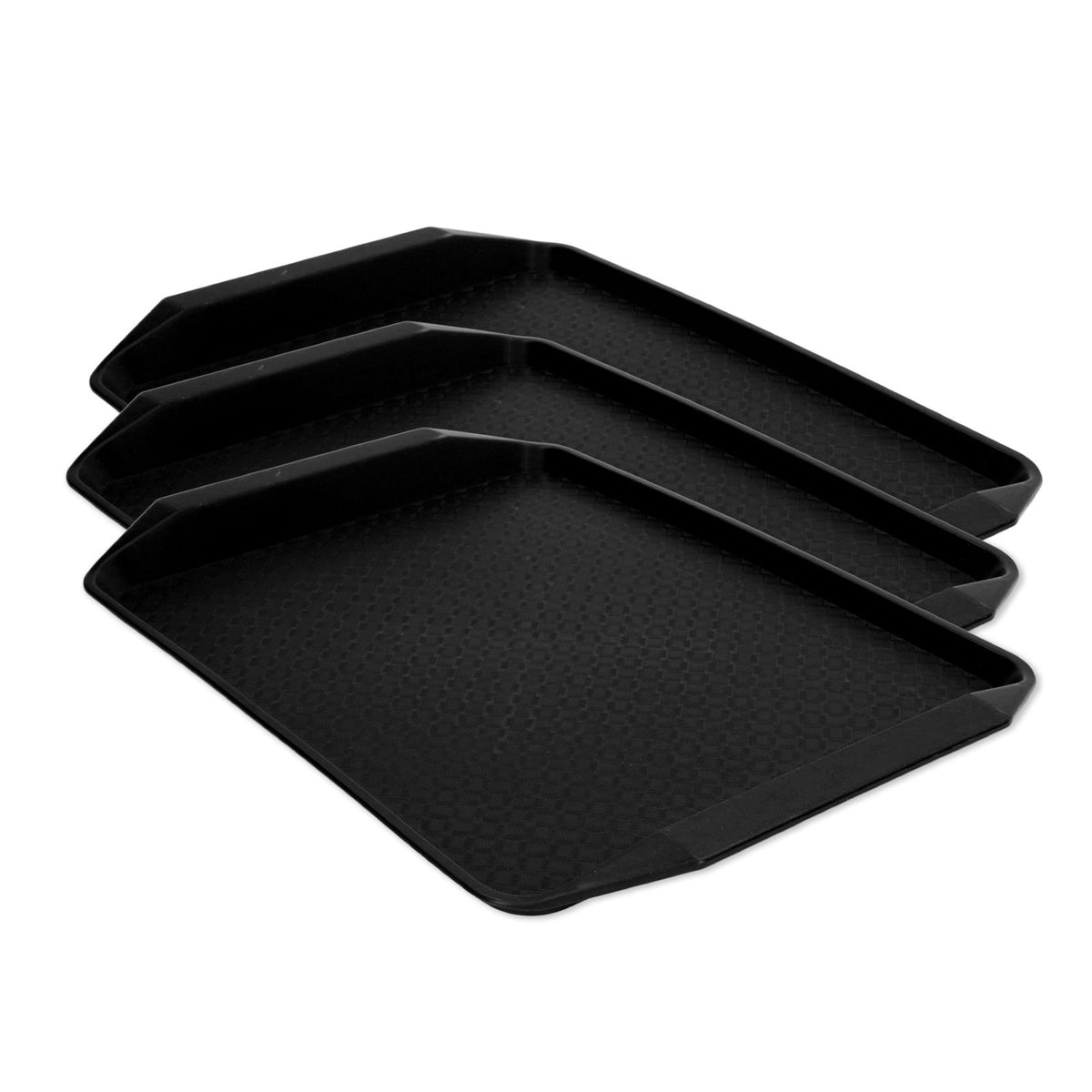 3PCS Colorful Food Tray Rectangle Thickened Binaural Plastic Tray Heat Resistance Stackable Cafeteria Trays for HotelBlack