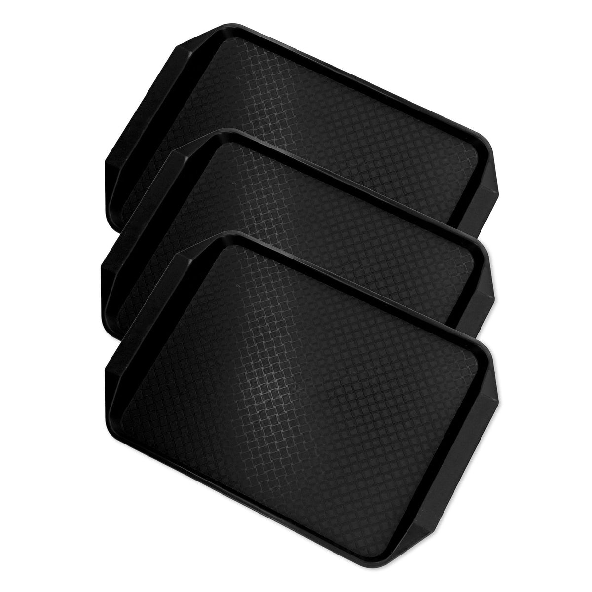 3PCS Colorful Food Tray Rectangle Thickened Binaural Plastic Tray Heat Resistance Stackable Cafeteria Trays for HotelBlack