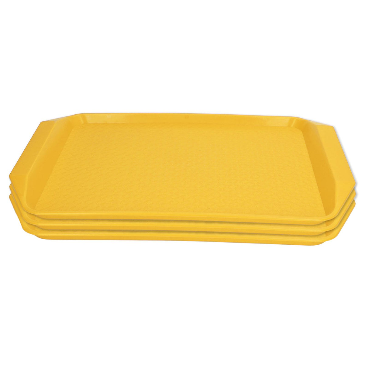3PCS Colorful Food Tray Rectangle Thickened Binaural Plastic Tray Heat Resistance Stackable Cafeteria Trays for HotelYellow