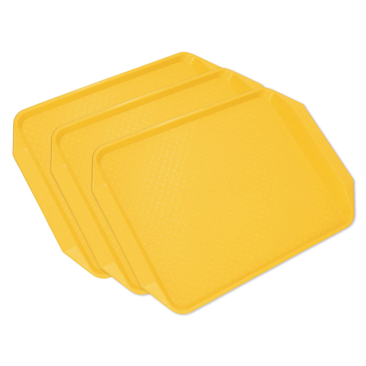 3PCS Colorful Food Tray Rectangle Thickened Binaural Plastic Tray Heat Resistance Stackable Cafeteria Trays for HotelYellow