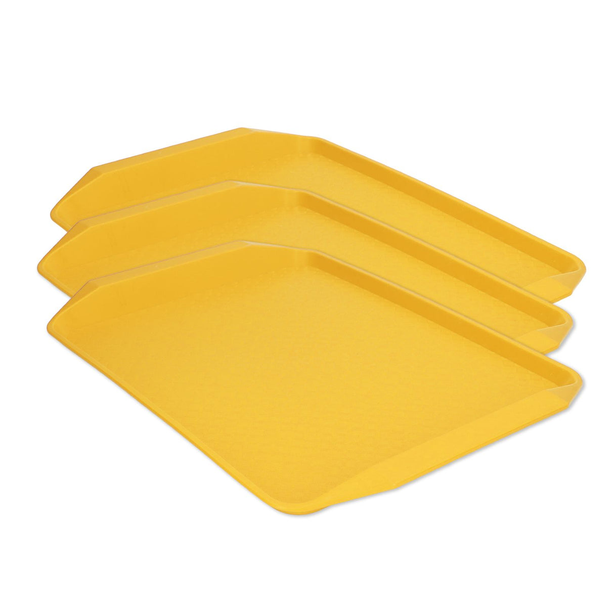 3PCS Colorful Food Tray Rectangle Thickened Binaural Plastic Tray Heat Resistance Stackable Cafeteria Trays for HotelYellow