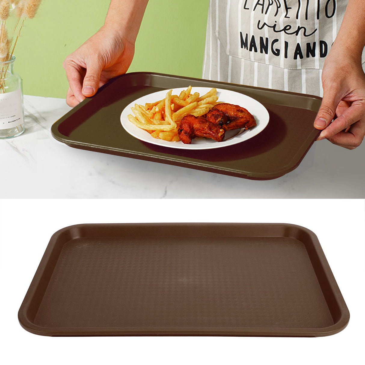 2pcs Food Tray Multifunctional Thickened Slip Resistance Chinese Fast Food Serving Tray for Dining Hall RestaurantsCoffee