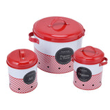 3 Pcs Canister Set Large Capacity Red White Round Storage Bucket Farmhouse Kitchen Candy Snack Metal Storage Containers