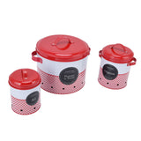 3 Pcs Canister Set Large Capacity Red White Round Storage Bucket Farmhouse Kitchen Candy Snack Metal Storage Containers