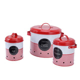 3 Pcs Canister Set Large Capacity Red White Round Storage Bucket Farmhouse Kitchen Candy Snack Metal Storage Containers