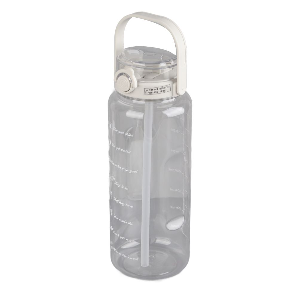 Large Water Bottle 2 Drinking Methods PC PP Material Clear Scale Portable Matte Large Water Jug with Straw for FitnessWhite 2000ml