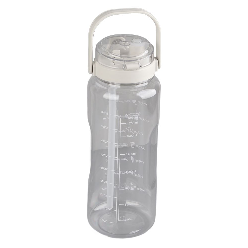 Large Water Bottle 2 Drinking Methods PC PP Material Clear Scale Portable Matte Large Water Jug with Straw for FitnessWhite 2000ml